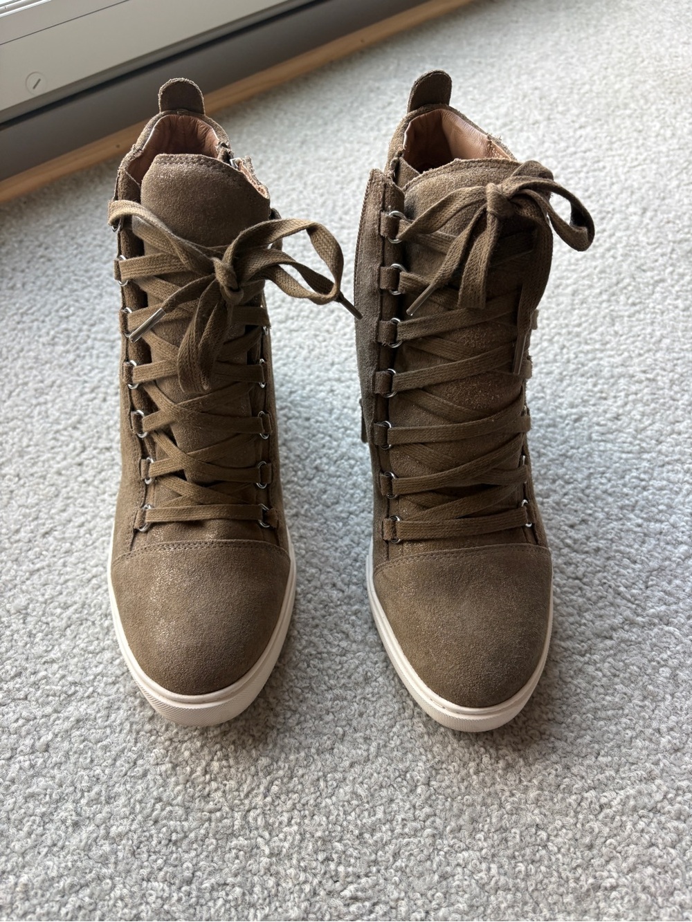 Paolo Women's High-Top Suede Lace-Up Sneakers in Taupe